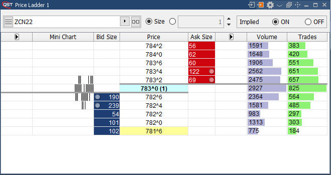 QST Professional Price Ladder With Streaming Last Tick, Real-time Display Of Positions, Average Price And Profit/Loss