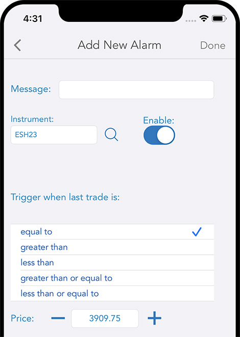 QST Mobile Trading Application For iOS and Android With The Possibility Of Setting Up One Or More Alarms, Edit, Delete Or Even Search An Existing One