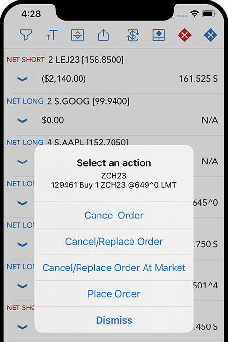 QST Mobile Trading App For iOS and Android Offering Order Entry Actions Like Place Orders, Cancel, Cancel/Replace