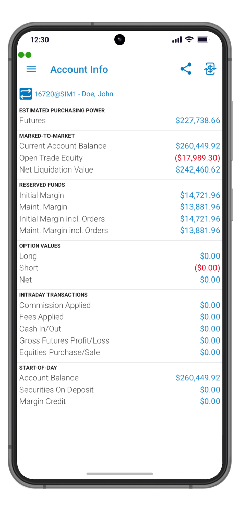 QST Mobile Trading Software For iOS and Android With Accurate Account Information, Recalculated In Real-time With Each New Tick Or Fill